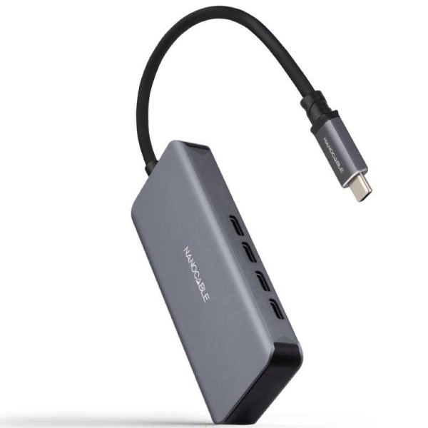 Nanocable hub usb-c/m a 3xusb-c/h aluminio 10 cm